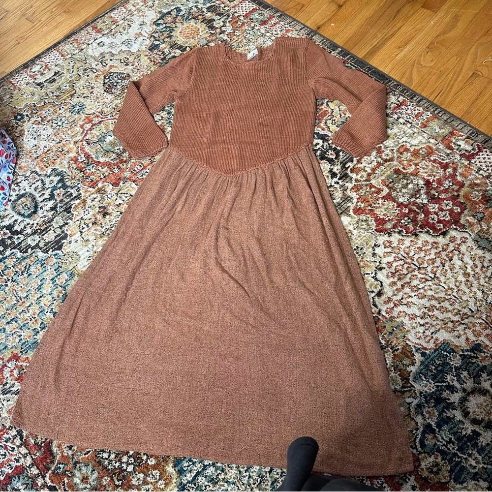 Vintage drop waist rust midi dress